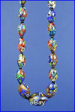 Vintage 1920's Art Deco Long Venetian Glass Millefiori Graduated Bead Necklace