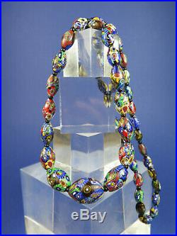 Vintage 1920's Art Deco Long Venetian Glass Millefiori Graduated Bead Necklace