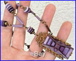 Vintage 1920's Purple Czechoslovakian Art Glass Necklace Art Deco STEP DESIGN