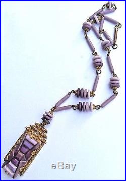 Vintage 1920's Purple Czechoslovakian Art Glass Necklace Art Deco STEP DESIGN