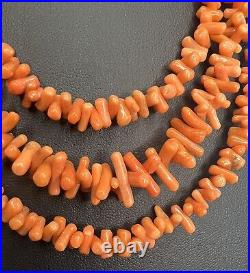 Vintage 1920's Salmon Coral Necklace & Screw Earrings Art Deco Opera Length 50