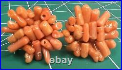 Vintage 1920's Salmon Coral Necklace & Screw Earrings Art Deco Opera Length 50