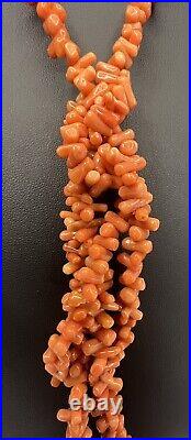 Vintage 1920's Salmon Coral Necklace & Screw Earrings Art Deco Opera Length 50