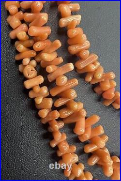 Vintage 1920's Salmon Coral Necklace & Screw Earrings Art Deco Opera Length 50