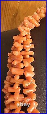 Vintage 1920's Salmon Coral Necklace & Screw Earrings Art Deco Opera Length 50