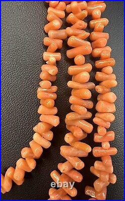 Vintage 1920's Salmon Coral Necklace & Screw Earrings Art Deco Opera Length 50