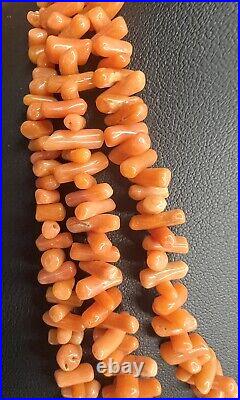 Vintage 1920's Salmon Coral Necklace & Screw Earrings Art Deco Opera Length 50