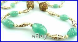 Vintage 1920s 30s ART DECO Czech Glass Beads on Cord EGYPTIAN Revival NECKLACE