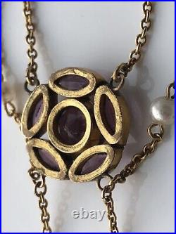 Vintage 1920s Art Deco Czech Czechoslovakia Amethyst Festoon Pendant Necklace