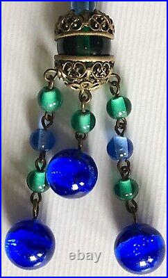 Vintage 1920s Art Deco Czech Czechoslovakia Blue & Green? Glass Lariat Necklace