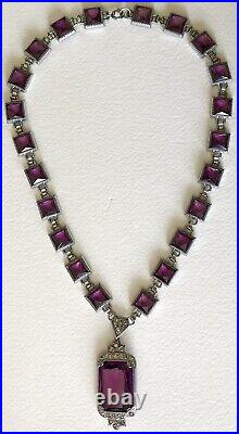 Vintage 1920s Art Deco Czech Czechoslovakia Czecho Purple Glass Pendant Necklace