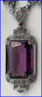 Vintage 1920s Art Deco Czech Czechoslovakia Czecho Purple Glass Pendant Necklace