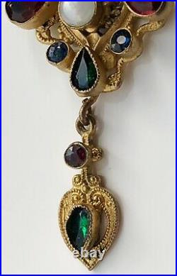 Vintage 1920s Art Deco Czech Czechoslovakia Multi Gem Glass Pendant Necklace