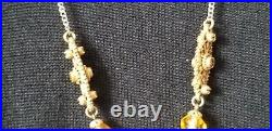 Vintage 1930's Art Deco Czech Amber Glass Beads Crystal Tassel Flapper Necklace