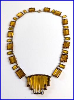 Vintage 1930s Art Deco AMBER TOPAZ Czech Vauxhall Step Glass Necklace Open Back