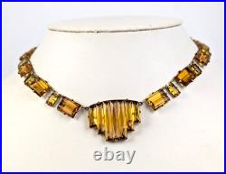 Vintage 1930s Art Deco AMBER TOPAZ Czech Vauxhall Step Glass Necklace Open Back