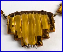 Vintage 1930s Art Deco AMBER TOPAZ Czech Vauxhall Step Glass Necklace Open Back