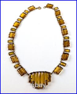 Vintage 1930s Art Deco AMBER TOPAZ Czech Vauxhall Step Glass Necklace Open Back