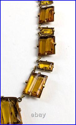 Vintage 1930s Art Deco AMBER TOPAZ Czech Vauxhall Step Glass Necklace Open Back