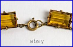 Vintage 1930s Art Deco AMBER TOPAZ Czech Vauxhall Step Glass Necklace Open Back