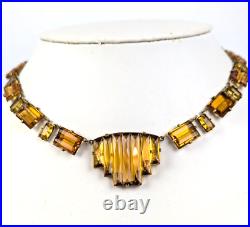 Vintage 1930s Art Deco AMBER TOPAZ Czech Vauxhall Step Glass Necklace Open Back