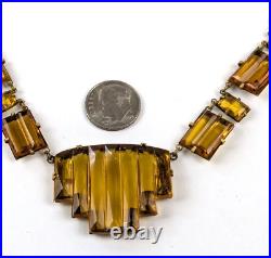 Vintage 1930s Art Deco AMBER TOPAZ Czech Vauxhall Step Glass Necklace Open Back