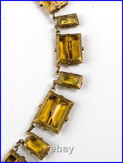 Vintage 1930s Art Deco AMBER TOPAZ Czech Vauxhall Step Glass Necklace Open Back