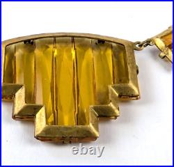 Vintage 1930s Art Deco AMBER TOPAZ Czech Vauxhall Step Glass Necklace Open Back