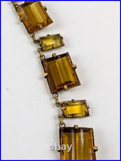 Vintage 1930s Art Deco AMBER TOPAZ Czech Vauxhall Step Glass Necklace Open Back