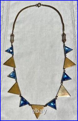 Vintage 1930s Art Deco BLUE TRIANGLE Czech Vauxhall Glass Necklace