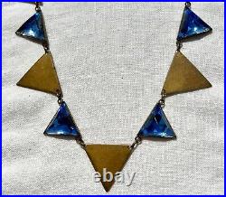 Vintage 1930s Art Deco BLUE TRIANGLE Czech Vauxhall Glass Necklace