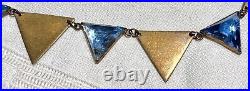 Vintage 1930s Art Deco BLUE TRIANGLE Czech Vauxhall Glass Necklace