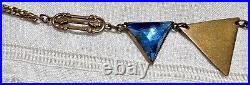 Vintage 1930s Art Deco BLUE TRIANGLE Czech Vauxhall Glass Necklace