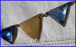 Vintage 1930s Art Deco BLUE TRIANGLE Czech Vauxhall Glass Necklace