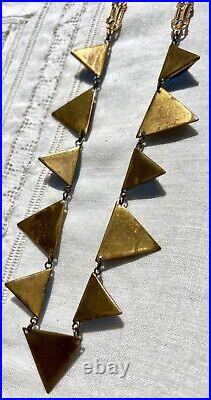 Vintage 1930s Art Deco BLUE TRIANGLE Czech Vauxhall Glass Necklace