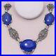 Vintage 1930s Art Deco Blue Chalcedony Sterling Silver Marcasite Necklace