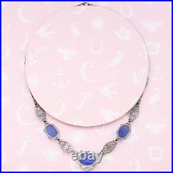 Vintage 1930s Art Deco Blue Chalcedony Sterling Silver Marcasite Necklace