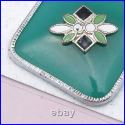 Vintage 1930s Art Deco Chrysoprase Glass Enamel Flower Pendant Necklace