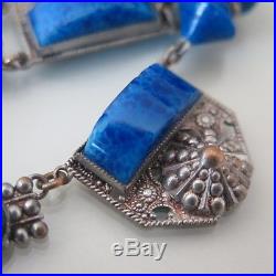 Vintage 1930s Art Deco Czech Lapis Glass Silvertone Necklace