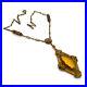 Vintage 1930s Art Deco Czech Style Topaz Glass Necklace, Rhinestone Glass Bead