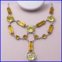 Vintage 1930s Art Deco Open Back Crystal Glass Sterling Silver Festoon Necklace