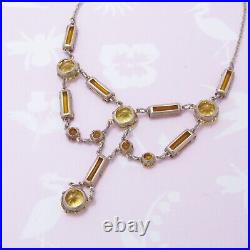 Vintage 1930s Art Deco Open Back Crystal Glass Sterling Silver Festoon Necklace