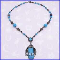 Vintage 1930s Art Deco Persian Turquoise Glass Pendant Necklace