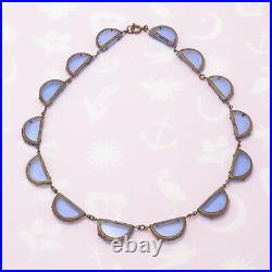 Vintage 1930s Art Deco Signed Czech Demilune Blue Glass Necklace
