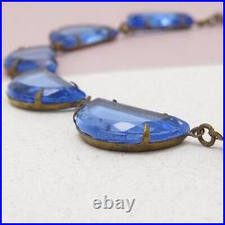 Vintage 1930s Art Deco Signed Czech Demilune Blue Glass Necklace