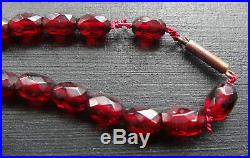 Vintage 1930s art deco BAKELITE cherry amber facet cut bead necklace -C313