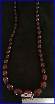 Vintage 28 Art Deco Dark Cherry Amber Bakelite Bead Necklace 73.7 grams