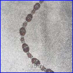 Vintage 34 inch Art Deco Art Glass Opal Purple Glass Bead Necklace