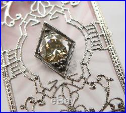 Vintage ART DECO CAMPHOR Rock Crystal DIAMOND 14K White GOLD Pendant Necklace