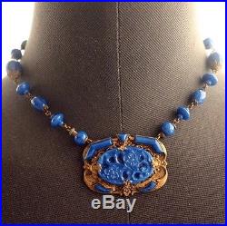 Vintage ART DECO Lapis Blue Czech Glass Necklace